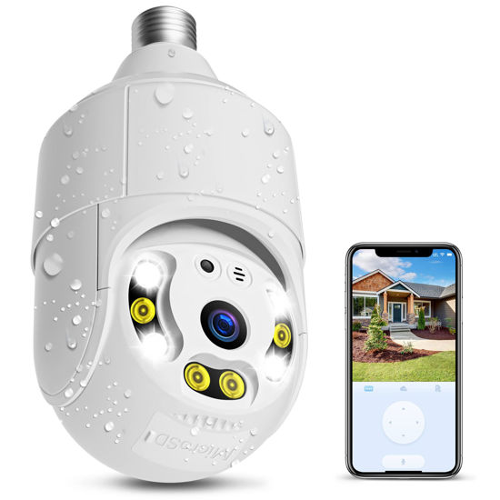 Picture of Light Bulb Security Camera Outdoor Wireless WiFi IP65 Waterproof 2.4Ghz WiFi 360 Surveillance for Indoor Home Security 1080p Light Socket Camera Smart Motion Detection Alerts Night Vision 2-Way Talk