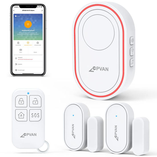 Picture of CPVAN Home Security System, WiFi Smart Door Window Alarm Sensor with APP Alert, Remote Control, Base Station Alarm Siren, for Kids Elders Safety, Compatible with Alexa. Fit Home House Apartment,