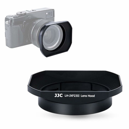 Picture of Bayonet Square Metal Lens Hood for Fujifilm Fujinon XF 23mm F1.4 & 56mm F1.2 Lens on Camera XS10 X-S10 X-E4 XE4 XT4 XT3 XT2 XT1 XPro3 XPro2 XT30 XT20 Replace Fuji LH-XF23 Fit Original FLCP-62 Lens Cap