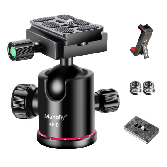 Picture of Ball Head Manbily Tripod Head Metal Aluminum Body 360° Panoramic Monopod Head with Extra Arca Swiss Quick Release Plate, Load up to 17.6lbs/8kg,Camera Head for DSLR, Camcorder, Slider (Red)