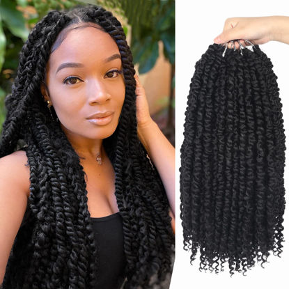 Picture of Passion Twist Crochet Hair Pre-twisted 16 Inch 8 Packs Crochet Passion Twist Hair, Pre Looped Natural Black Passion Twist Crochet Braids Bohemian Crochet Hair for Black Women 1B