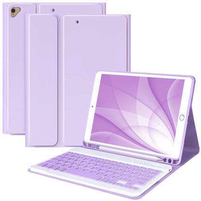 Picture of Keyboard Case for iPad 10.2" 9th 8th 7th Generation, with Detachable Bluetooth Keyboard and Pencil Holder, for iPad 10.2 Inch/iPad Air 10.5"(3rd Gen)/iPad Pro 10.5", Auto Sleep/Wake Function-Purple