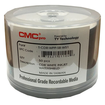 Picture of CMC Pro - Powered by TY Technology Watershield Glossy White Inkjet Hub 48x 80 Minute/700MB CD-Rs in 50 Disc Cake Box Spindle