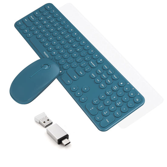 Picture of Mobifice Cute Keyboard and Mouse Wireless for PC Computer/Laptop/Windows/Mac/Tablets/Apple iPad, Ultra-Thin 2.4GHz USB Cordless Full-Sized Silent Retro Computer Keyboard Mouse Combo (Blue)