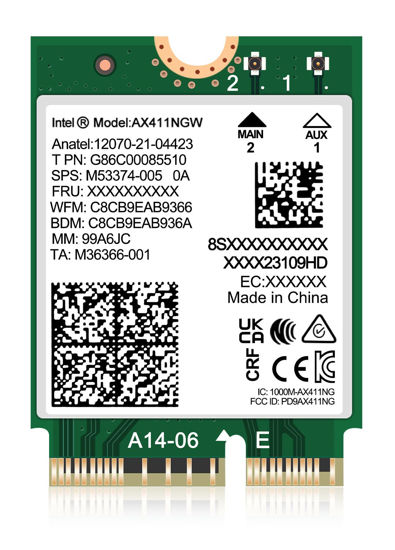 Picture of WiFi 6E Wireless Card Intel AX411 NGW M.2: CNVio2, Bluetooth 5.3, Tri-Band 5400Mbps, Network Adapter for Laptop Support Windows 10/11 (64bit),Linux. Only Available with Gen Intel 12+ CPU