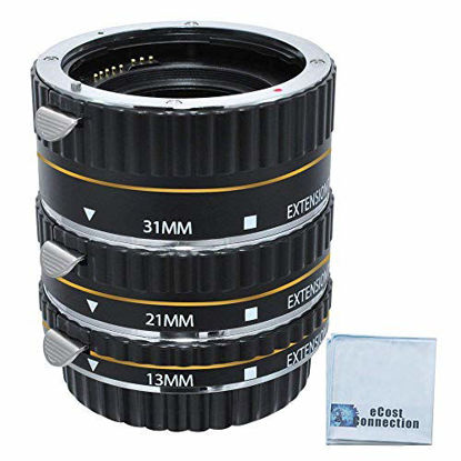 Picture of Auto-Focus Macro Extension Tube Set for Nikon D300, D300S, D600, D700, D800, D800E, D3000, D3100, D3200, D5000, D5100, D5200, D5300, D7000, D7100 DSLR Camera & an eCostConnection Microfiber Cloth