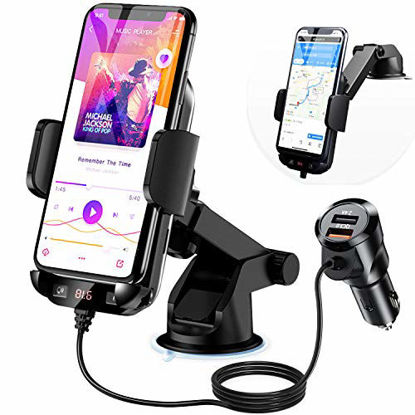 Picture of SOYUKI(Safe Driving) Bluetooth FM Transmitter car Phone Mount,Long Arm mp3 Player fm transmitters,QC3.0 Bluetooth Radio Adapter Music Player Support USB/TF/AUX in Compatible with All Phones