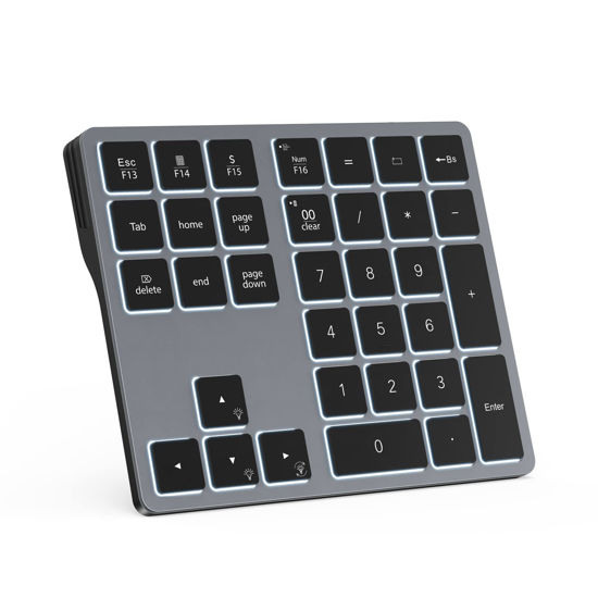 Picture of Doohoeek Backlit Bluetooth Numeric Keypad for Laptops and Computers, Number Pads 34 Keys with 7-Color Backlight for MacBook & Windows, Gray