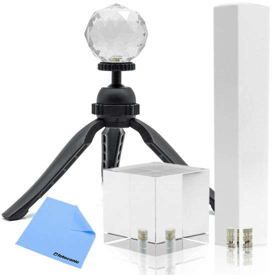 Picture of Fotoconic Photography Prism Set Triangular Prism Cube Prism Lens Ball Crystal Glass Effects Filters with 1/4 Inch Thread and Mini Tripod for Camera Lens Photography Teaching Light Spectrum Physics