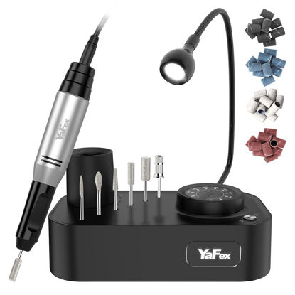 Picture of YaFex Professional Nail Drill Machine, 30000RPM Electric Nail Drill Kit for Acrylic Nails, Electric Nail Files with a LED Lamp, 6 Drill Bits, 36 Sanding Bands for Shaping, Polishing