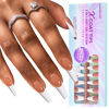 Picture of BTArtboxnails French Tip Gel Nails - 300pcs Brown XL Long Coffin Soft Gel Nail Tips, Unltra Fit French Tip Press On Nails, French X-coat Tips with Pre-applied Base Coat Cover, Soak Off French Tip Nails for Nail Extension