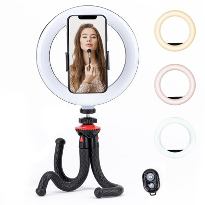 Picture of Ring Light with Tripod, Fotopro 8" Selfie LED Ringlight Tabletop Tripod, Dimmable Lamp with Flexible Stand and Phone Holder for Live Streaming, Video Conference, Make up, YouTube (UFO-RL)