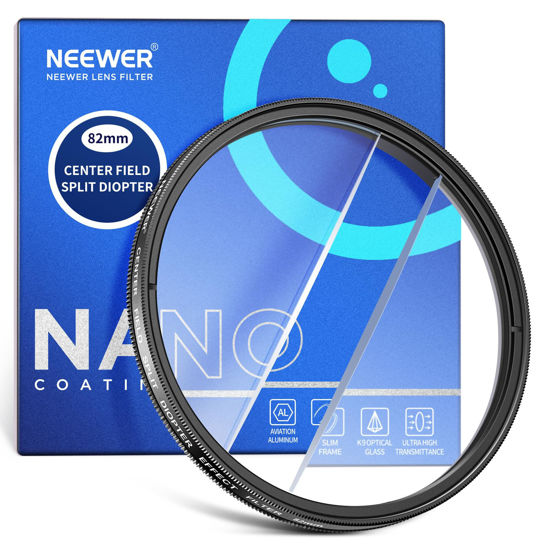 Picture of NEEWER 82mm Center Field Split Diopter Effect Filter, Camera Linear Prism K9 Optical Glass Filter with Aluminium Frame, Blurred Refraction Foreground Repeated Color Effect Camera Lens Accessories