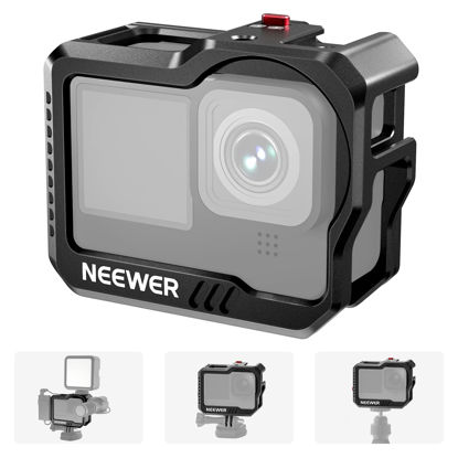  NEEWER Action 4 Action 3 Camera Cage, Metal Protective Video  Rig for Osmo Action 4 3 Compatible with DJI Mic, with Cold Shoe, 1/4  Thread, Shutter Button, Compatible with Orignal