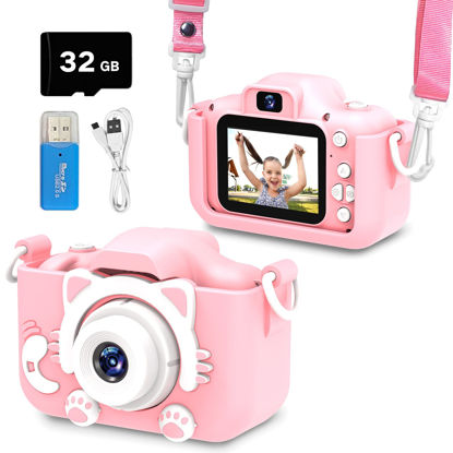 Picture of Goopow Kids Camera Toys for 3-8 Year Old Girls,Children Digital Video Camcorder Camera with Cartoon Soft Silicone Cover, Best Christmas Birthday Festival Gift for Kids - 32G SD Card Included