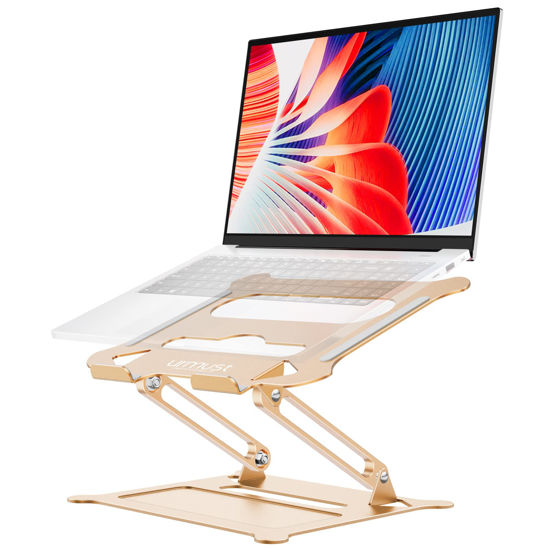 Picture of Urmust Adjustable Laptop Stand for Desk Computer Stand for Laptop Riser Holder Stand Compatible with MacBook Air Pro All Laptops 10-15.6"(Gold)