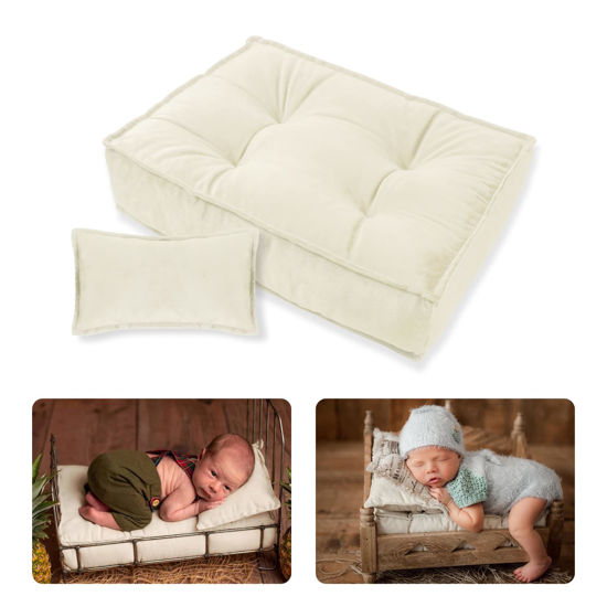 Picture of Baby Photoshoot Props Mini Mattress Newborn Photography Props Baby Bedding Cushion Baby Posing Pillow Infant Mattress Prop Photography(A-Ivory)