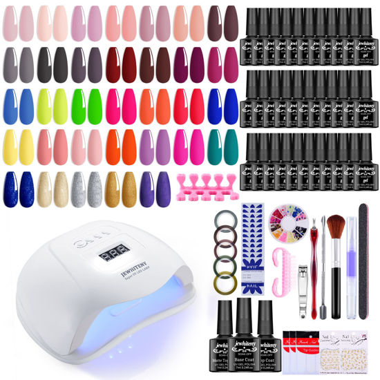 Picture of JEWHITENY Gel Nail Polish Kit with U V Light 120W LED Nail Lamp 33 Colors Nude Gray Pink Gel Polish Starter Kit Manicure, Soak off U V LED Gel Nail Polish Set Salon DIY Home Nail Decoration Gift for Women