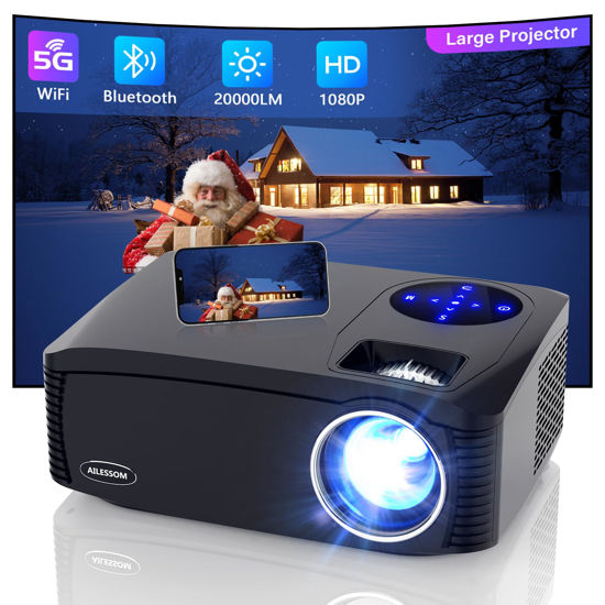 Picture of Native 1080P 5G WiFi Bluetooth Projector, AILESSOM 20000LM 450" Display Support 4K Movie Projector, High Brightness for Home Theater and Business, Compatible with iOS/Android/TV Stick/PS4/HDMI/USB/PPT