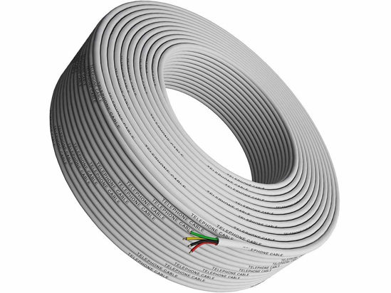 Picture of Tupavco Phone Cable 300ft Rounded White Roll (100m Long) 4x1/0.4 26 AWG Gauge Solid Wire -Round Telephone Cord Line Extension Bulk Rool Reel -Compatible with RJ11 4P4C Crimp End Connector Jack TP801