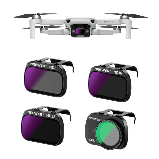 Picture of NEEWER 4 Pack ND Filter Set Multi Coated HD Optical Glass ND8+ND16+ND32+CPL Filter Compatible with DJI Mavic Mini Mini 2 Mini SE Mini 2SE