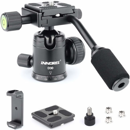 Picture of D30 Panoramic Ball Head with Handle All Metal CNC Ballhead Camera Mount INNOREL Tripod Heads with Two Quick Release Plates and Phone Clip for Monopod, DSLR, Camcorder, DV, Telescope，Max Load 22lb/10kg