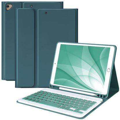 Picture of Keyboard Case for iPad 10.2" 9th 8th 7th Generation, with Detachable Bluetooth Keyboard & Pencil Holder, for iPad 10.2 Inch/iPad Air 10.5"(3rd Gen)/iPad Pro 10.5", Auto Sleep/Wake Function- Deep Green