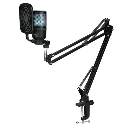 Picture of Asmuse Gaming PC USB Microphone, Podcast Condenser Mic with Boom Arm, Pop Filter,RGB Control, Mute Touch for Streaming,Online Chat, RGB Computer Mic for PS4/5 PC Gamer YouTube (Black+Boom Arm)