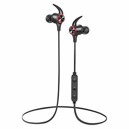 Picture of Wireless Headphones, Upgraded Boltune Bluetooth 5.0 aptX HD CVC 8.0 Noise Cancellation IPX7 Waterproof 16Hrs Playtime, 3EQ Settings, Magnetic Connection Earphones for Running Built-in Mic (Black Red)