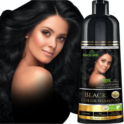 Picture of Herbishh Hair Color Shampoo for Gray Hair - Magic Hair Dye Shampoo - Colors Hair in Minutes-Long Lasting-500 Ml-3-In-1 Hair Color-Ammonia-Free (Black)