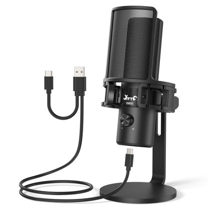 Picture of yerrf USB Microphone with Pop Filter & Quick Mute Knob for Gaming Mic for Youtube/Zoom/PC/Laptop/Phone/PS4/5 SB Type C Plug and Play，Volume Control,All-Metal Material