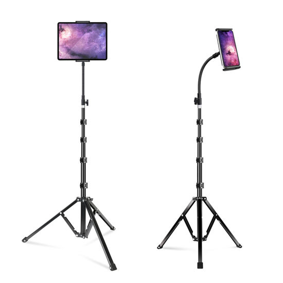 Picture of elitehood Tablet Floor Tripod Stand, Stronger Gooseneck iPad Tripod Stand, 72" Adjustable iPad Stand Holder for Stream/Watching, for iPad Pro 12.9, Mini, Air, iPhone and 4.7-13" Tablet and Cellphone