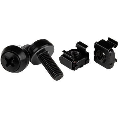 Picture of StarTech.com M6 Cage Nuts and Screws - 50 Pack - 12mm Rack Screws and Cage Nuts - Black (CABSCREWM6B) Black Cage Nuts and Mounting Screws