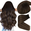 Picture of Sunny Sew in Hair Extensions Balayage Hair Extensions Sew in Dark Brown Faded to Medium Brown Sew in Human Hair Extensions Double Weft Hair Extensions Perfect for Short Hair 12inch 70g