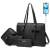 Picture of Keyli Laptop Tote Bag for Women Christmas Gifts Waterproof Leather Work Laptop Briefcase with Built-in USB Charging Port Computer Shoulder Bags Fits 15.6 Inch, Business Handbag Purse 4pcs Set Black