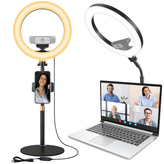 Picture of Ring Light for Computer Video Conference Lighting, 10'' Desktop Ring Light for Zoom Meetings with Stand & Phone Holder, Desk Light for Video Conferencing, Zoom Meeting, Webcam Light, Live Stream