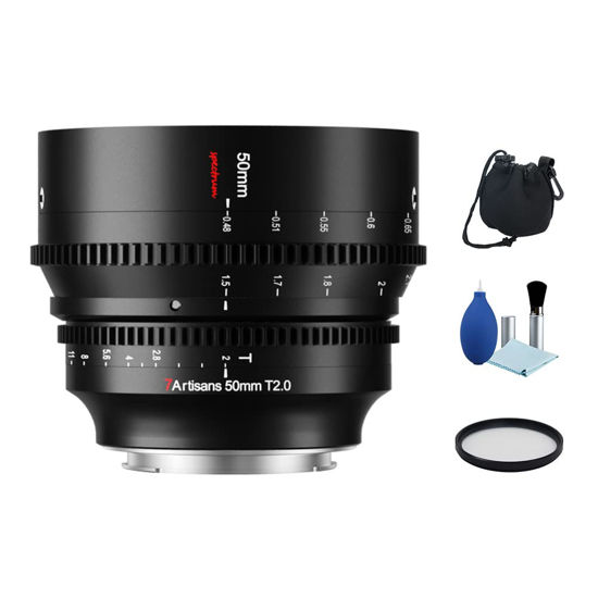 Picture of 7artisans 50mm T2.0 Full Frame Large Aperture Cine Cinematic Professional Film Lens for Sony E Mount Mirrorless Camera A6000 A6300 A6400 A7C A7SII A7MII A7MIII A7MIV A9 A7RII A7RIII