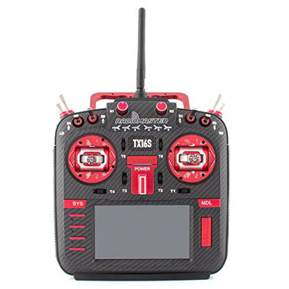 Picture of RadioMaster TX16S Mark II MAX Edition 2.4GHz 16 Channel EdgeTX OpenTX Radio Transmitter Leather Grips CNC Finished Components Mode 2 (Carbon Red, 4-in-1 w/ AG01)