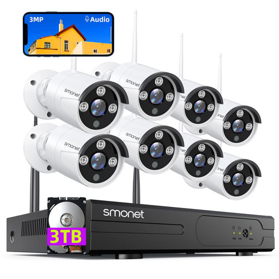 Picture of 3MP Wireless Security Camera System with Audio 3TB Hard Drive,SMONET 8CH WiFi Home Surveillance DVR Kits,8Pcs 3MP Outdoor Indoor IP Cameras Night Vision,AI Human Detection,Free App