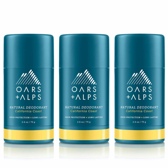 Picture of Oars + Alps Aluminum Free Deodorant for Men and Women, Dermatologist Tested and Made with Clean Ingredients, Travel Size, California Coast, 3 Pack, 2.6 Oz Each