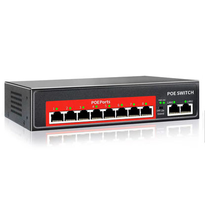 Picture of AI PoE Switch (8 POE Ports +2 Uplink), 802.3af/at PoE+ 100Mbps, 120W Built-in Power, Extend to 250Meter,Unmanaged Metal Plug and Play