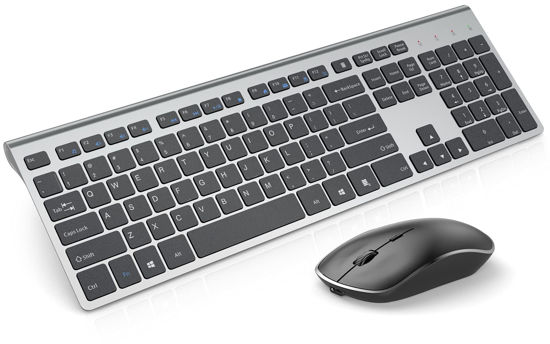 Picture of Rechargeable Wireless Keyboard Mouse-J JOYACCESS 2.4G Full Size Thin Wireless Keyboard and Mouse with Long Battery Life, Ergonomic and Compact Design for Laptop,PC,Desktop,Computer,Windows-Black& Grey