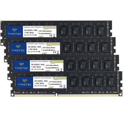 Picture of Timetec 32GB KIT(4x8GB) DDR3L / DDR3 1600MHz (DDR3L-1600) PC3L-12800 / PC3-12800 Non-ECC Unbuffered 1.35V/1.5V CL11 2Rx8 Dual Rank 240 Pin UDIMM Desktop PC Computer Memory RAM(SDRAM) Module Upgrade