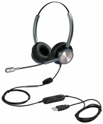 Picture of N/X USB Headset with Microphone Noise Cancelling and Volume Controls, Computer Headphone Headset with Voice Recognition Mic for UC Softphones Business Skype Lync Conference Online Course and More