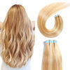 Picture of SUYYA Tape in Hair Extensions Human Hair Strawberry Blonde to Light Blonde Remy Hair 14 inches 20pcs 40g/pack Straight Seamless Skin Weft Tape in Human Hair Extensions Piano Color(14 inch #P27/24B)