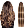 Picture of SUYYA Tape in Hair Extensions Human Hair Ombre Chocolate Brown to Caramel Blonde Remy Hair 14 inches 20pcs 40g/pack Straight Seamless Skin Weft Tape in Human Hair Extensions (14 inch #P4/27/T4)