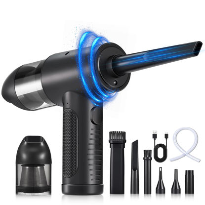 Picture of Compressed Air Duster and Vacuum 2-in-1, 3 Speeds Air Blower for Computer Keyboard Car Electronics Home Cleaning, Rechargeable Cordless Air Duster 91000 RPM 9 Nozzles Assembly and Disassembly Possible