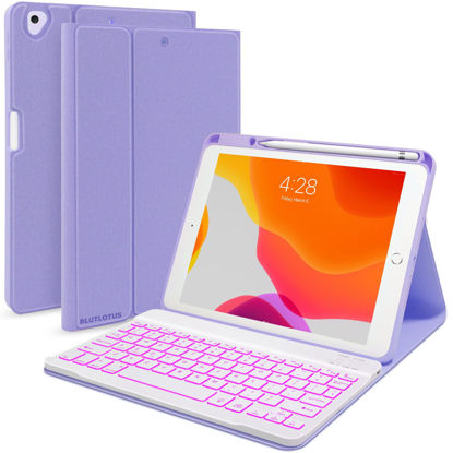 Picture of iPad 9th/8th/7th Generation Keyboard Case 10.2 inch 2021/2020/2019, iPad Pro 10.5-inch Case with Keyboard,iPad Air 3 2019, 7 Color Backlit Removable Bluetooth Wireless Keyboard Folio Case(Purple)