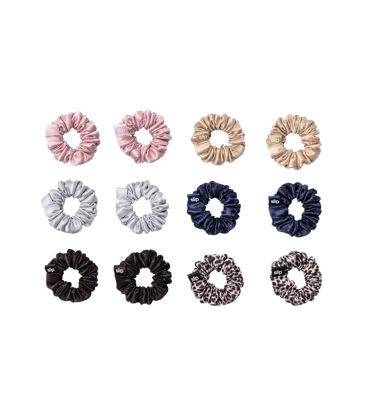 Picture of Slip Silk Pure Silk Minnie Scrunchies - Classic - 100% Pure 22 Momme Mulberry Silk Scrunchies for Women - Hair-Friendly Scrunchies Set in Pink, Caramel, Silver, Navy, Leopard & Black (12 Scrunchies)