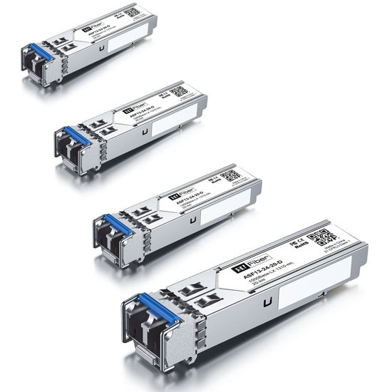 Picture of 4 Pack 1.25G Single Mode SFP LC Module, 1000Base-LX/LH Fiber Transceiver for Ubiquit UniFi UF-SM-1G, TP-Link TL-SM311LS, Fortinet, Mikrotik, Netgear, Intel, D-Link and More (SMF,1310nm,20km,DDMm)